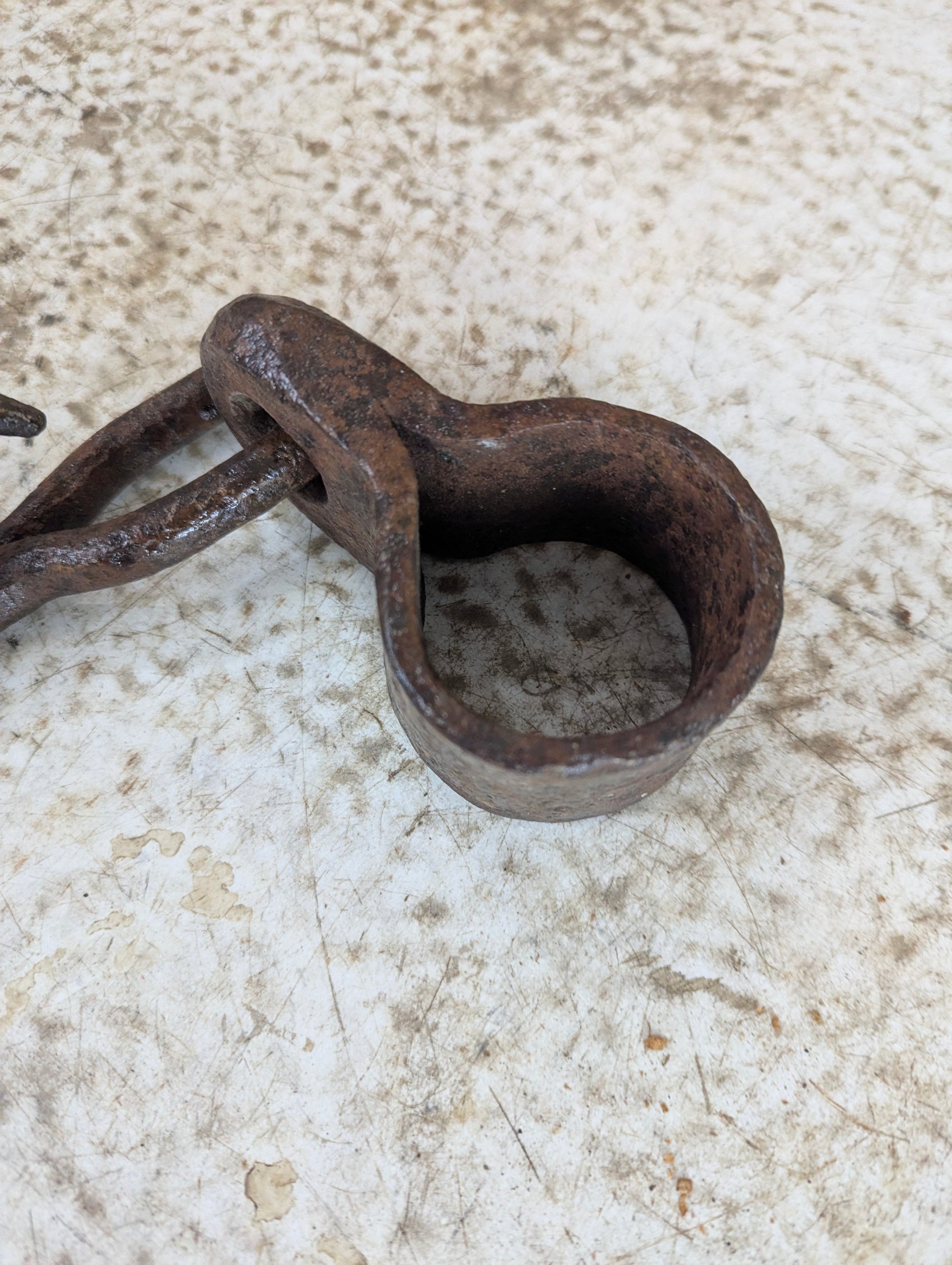 Antique Hand Forged Primitive Iron Hook with Ring - view 3
