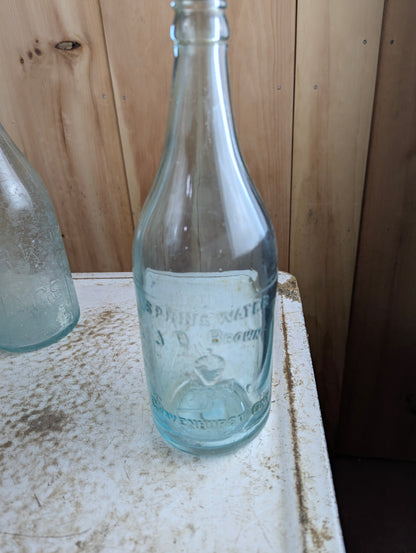 Antique J.D. Brown Gravenhurst Embossed Aqua Blue Glass Quart Spring Water Soda Bottle