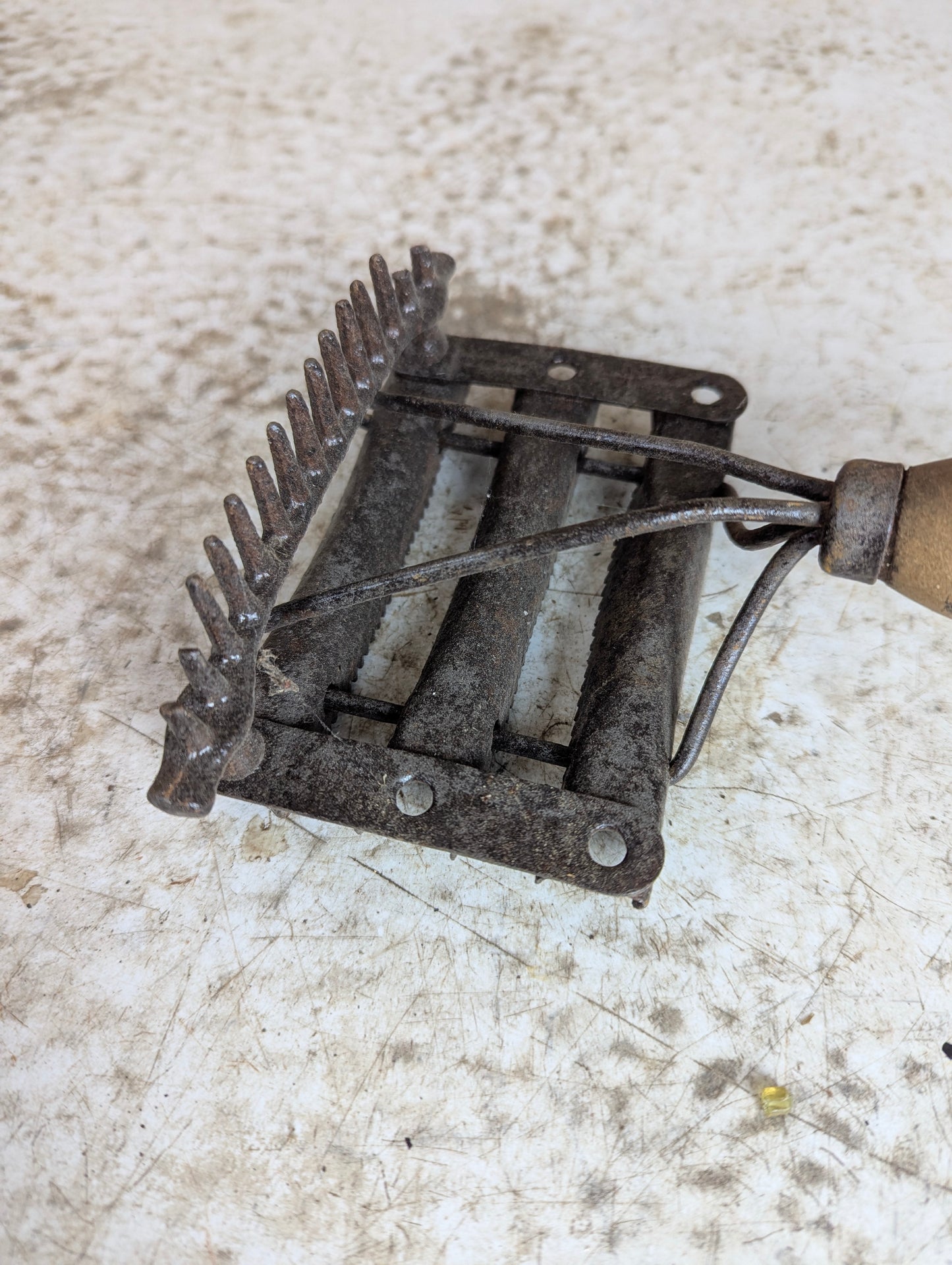 Antique Metal Horse Curry Comb with Wooden Handle - view 2