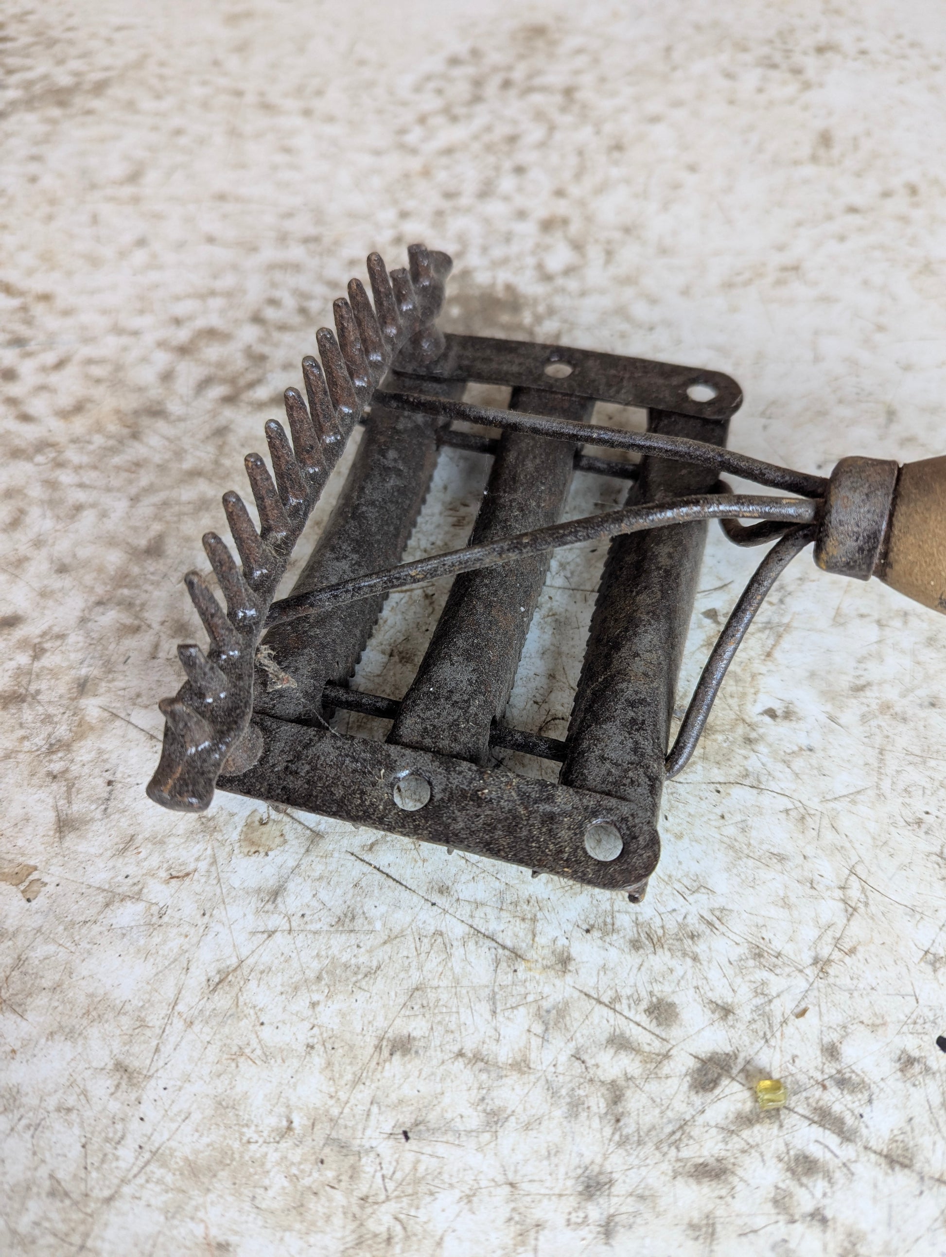 Antique Metal Horse Curry Comb with Wooden Handle - view 2