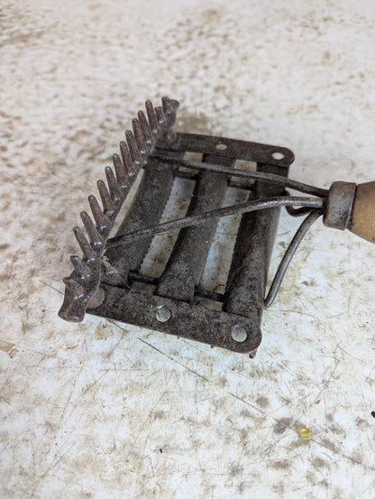 Antique Metal Horse Curry Comb with Wooden Handle - view 2
