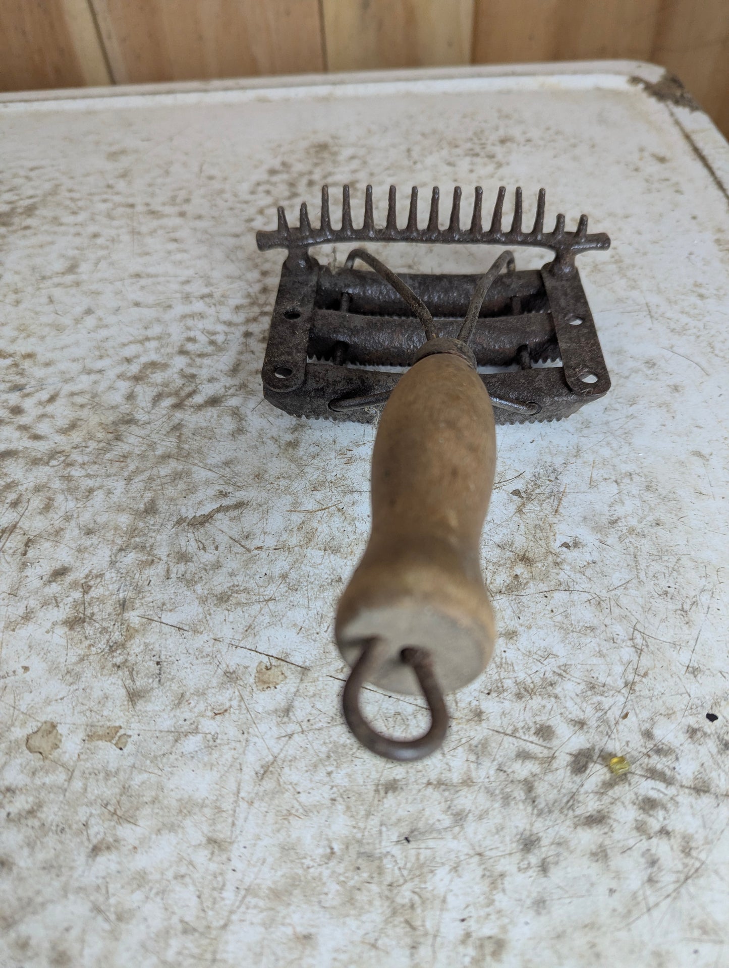 Antique Metal Horse Curry Comb with Wooden Handle - view 3