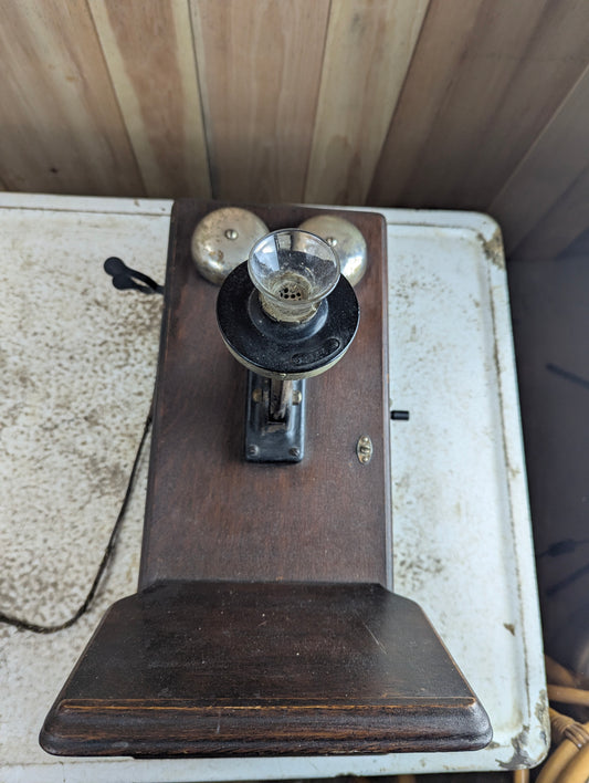 Antique Northern Electric Oak N317-G Long Box Telephone Set with Working Ringer
