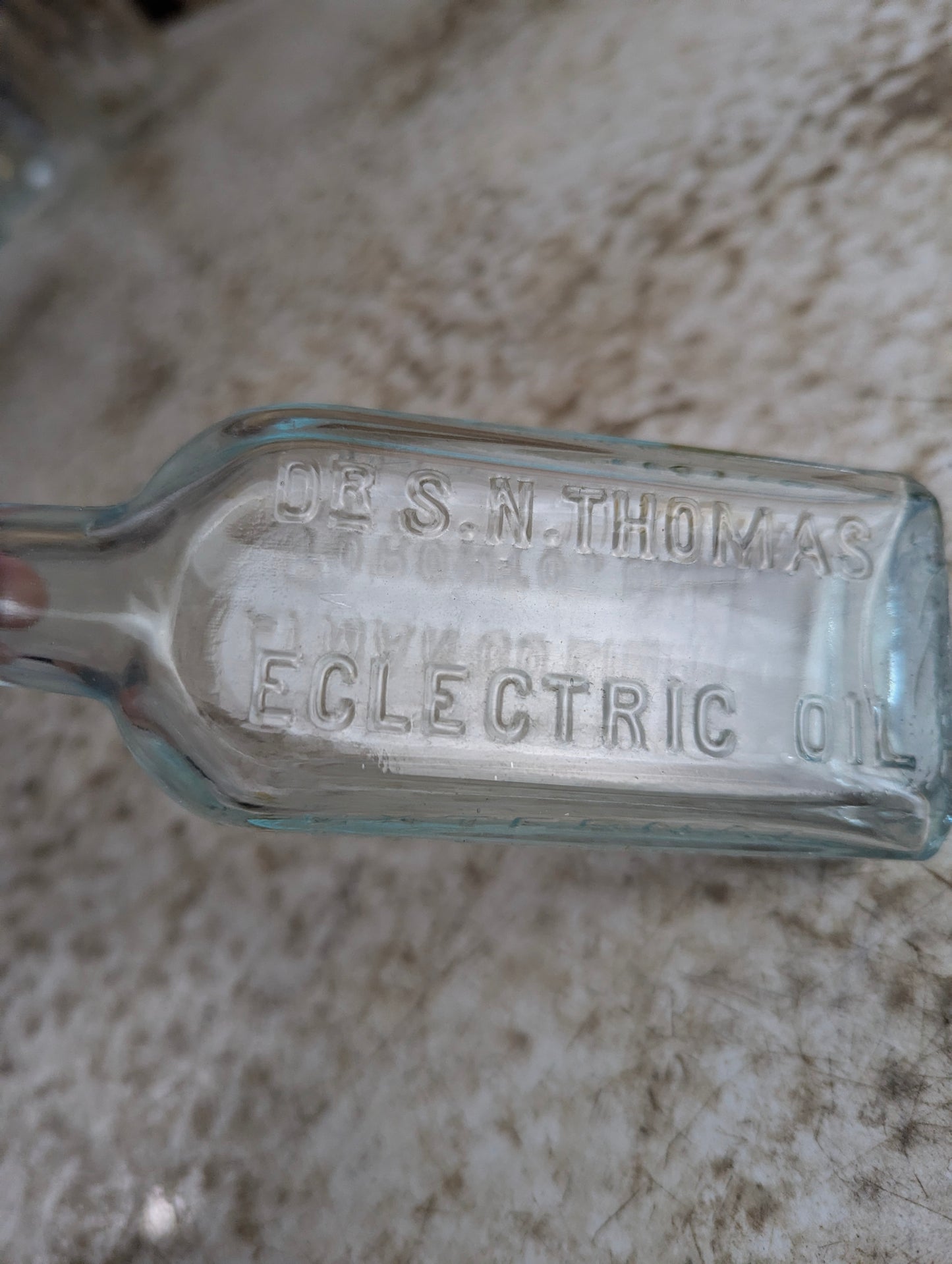 Antique Northrop and Lyman S.N. Thomas Eclectric Oil Aqua Glass Patent Medicine Bottle - view 3