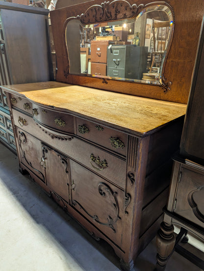 Antique Oak Buffet with Bevelled Mirror
