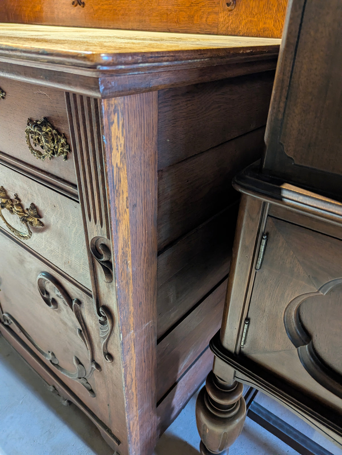 Antique Oak Buffet with Bevelled Mirror - view 11