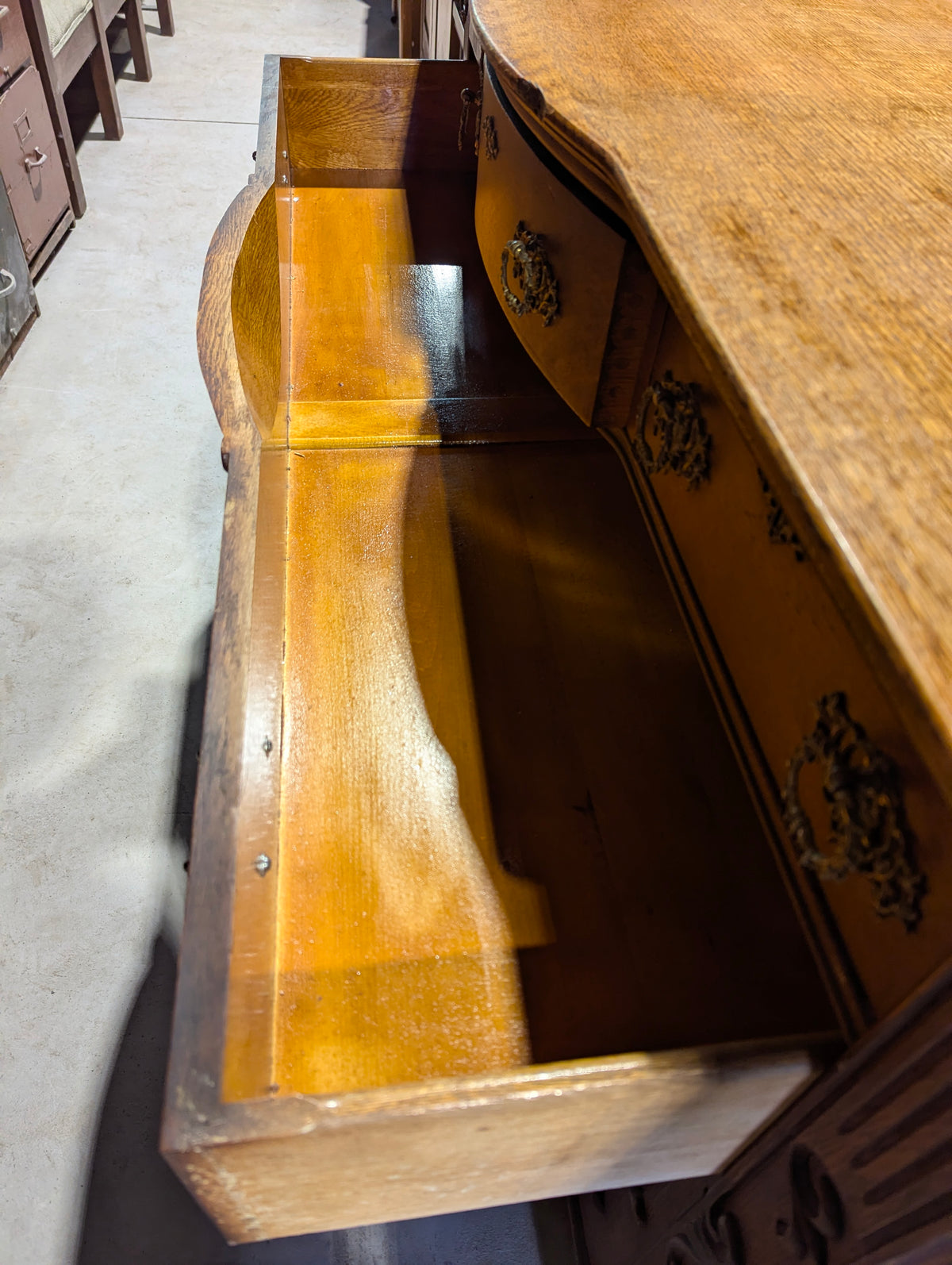 Antique Oak Buffet with Bevelled Mirror - view 12