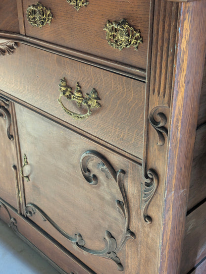 Antique Oak Buffet with Bevelled Mirror - view 2