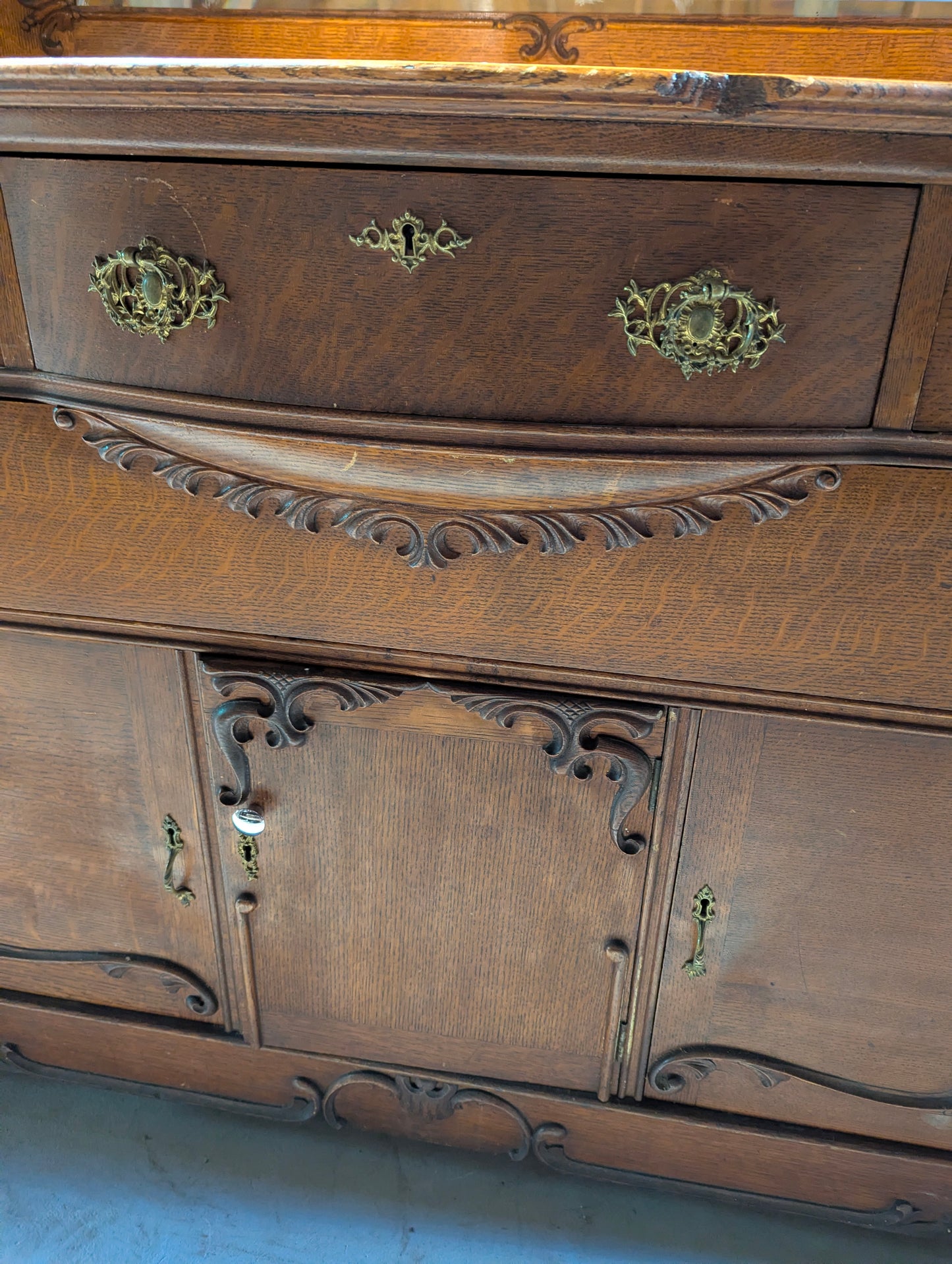 Antique Oak Buffet with Bevelled Mirror - view 3