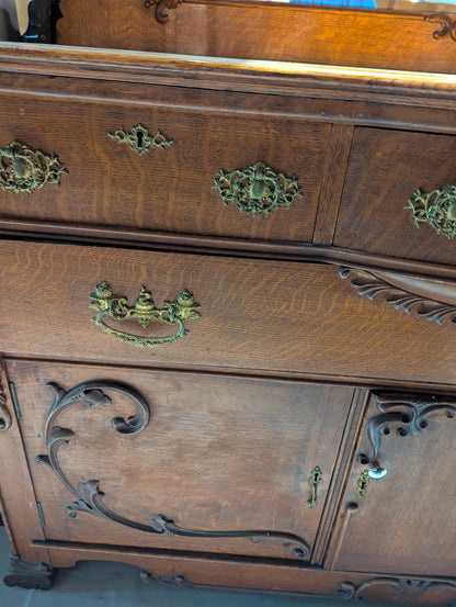 Antique Oak Buffet with Bevelled Mirror - view 4