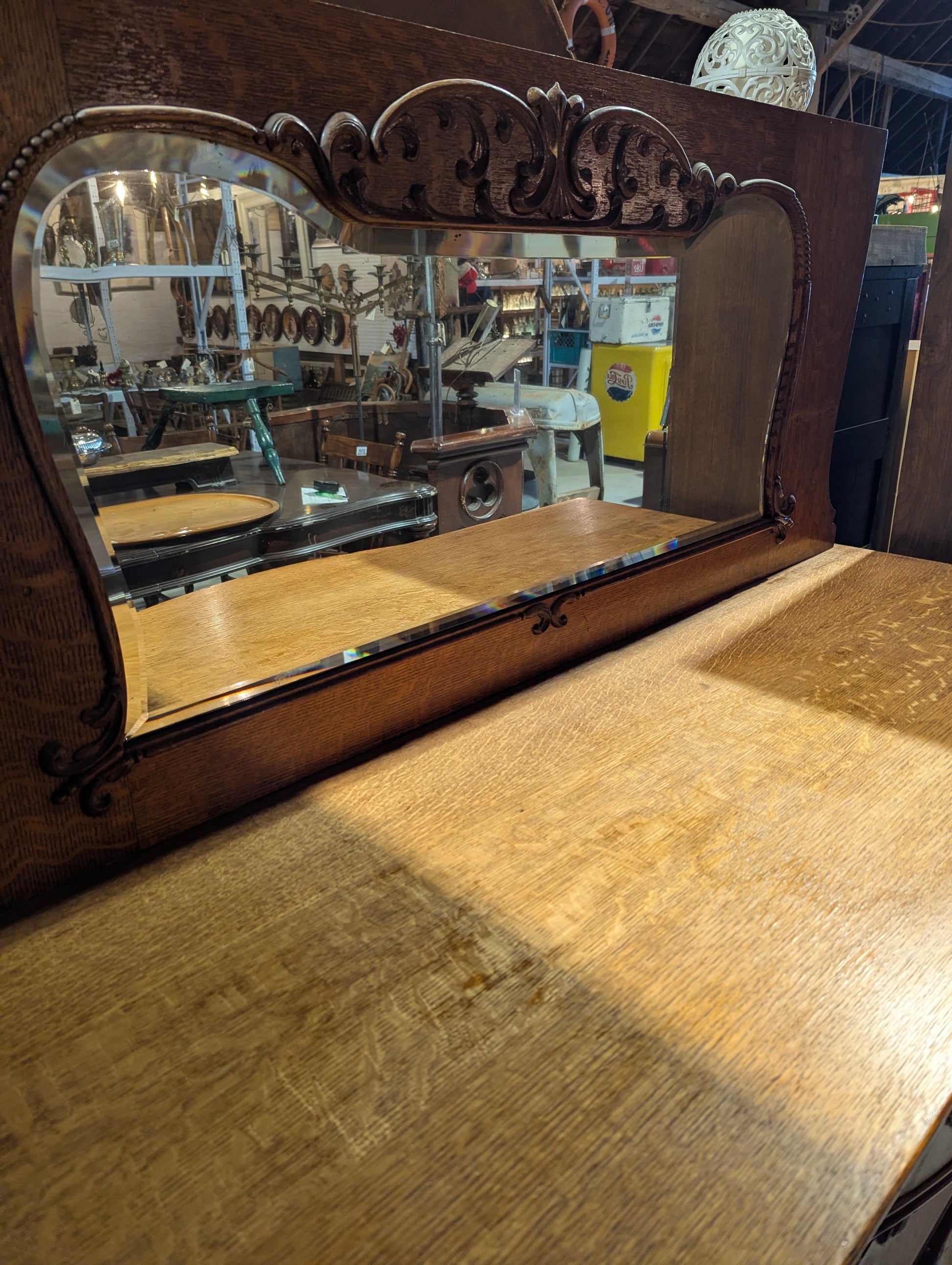 Antique Oak Buffet with Bevelled Mirror - view 5
