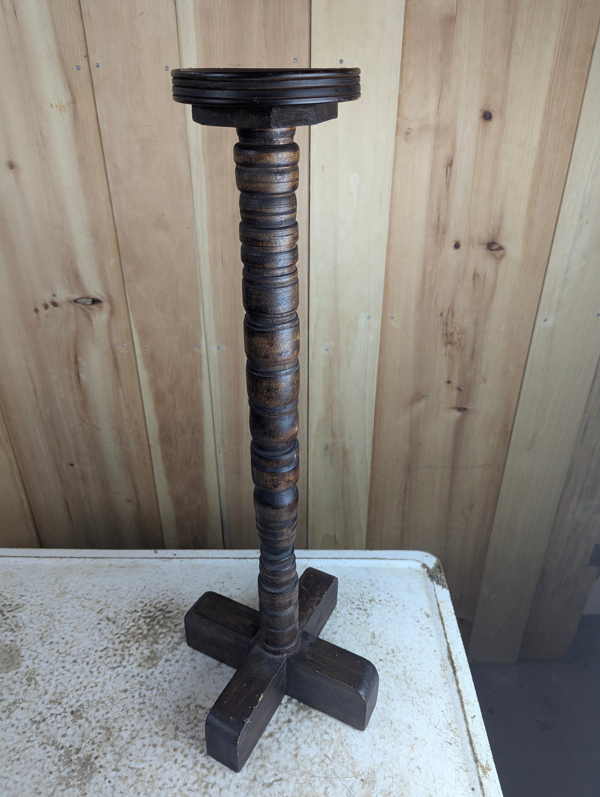 Antique Oak Wood Pedestal