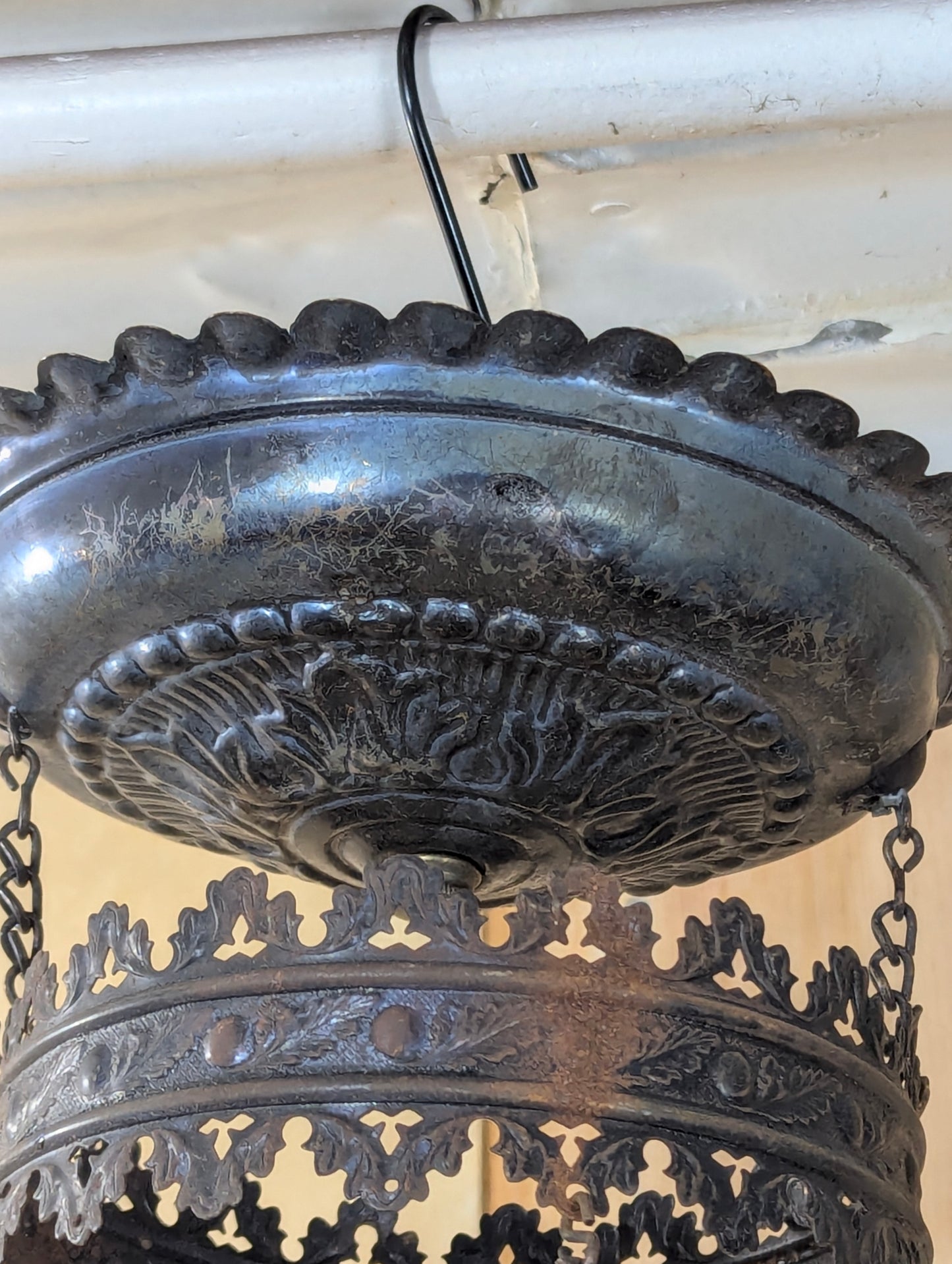 Antique Opaline Glass Hanging Oil Lamp - view 5