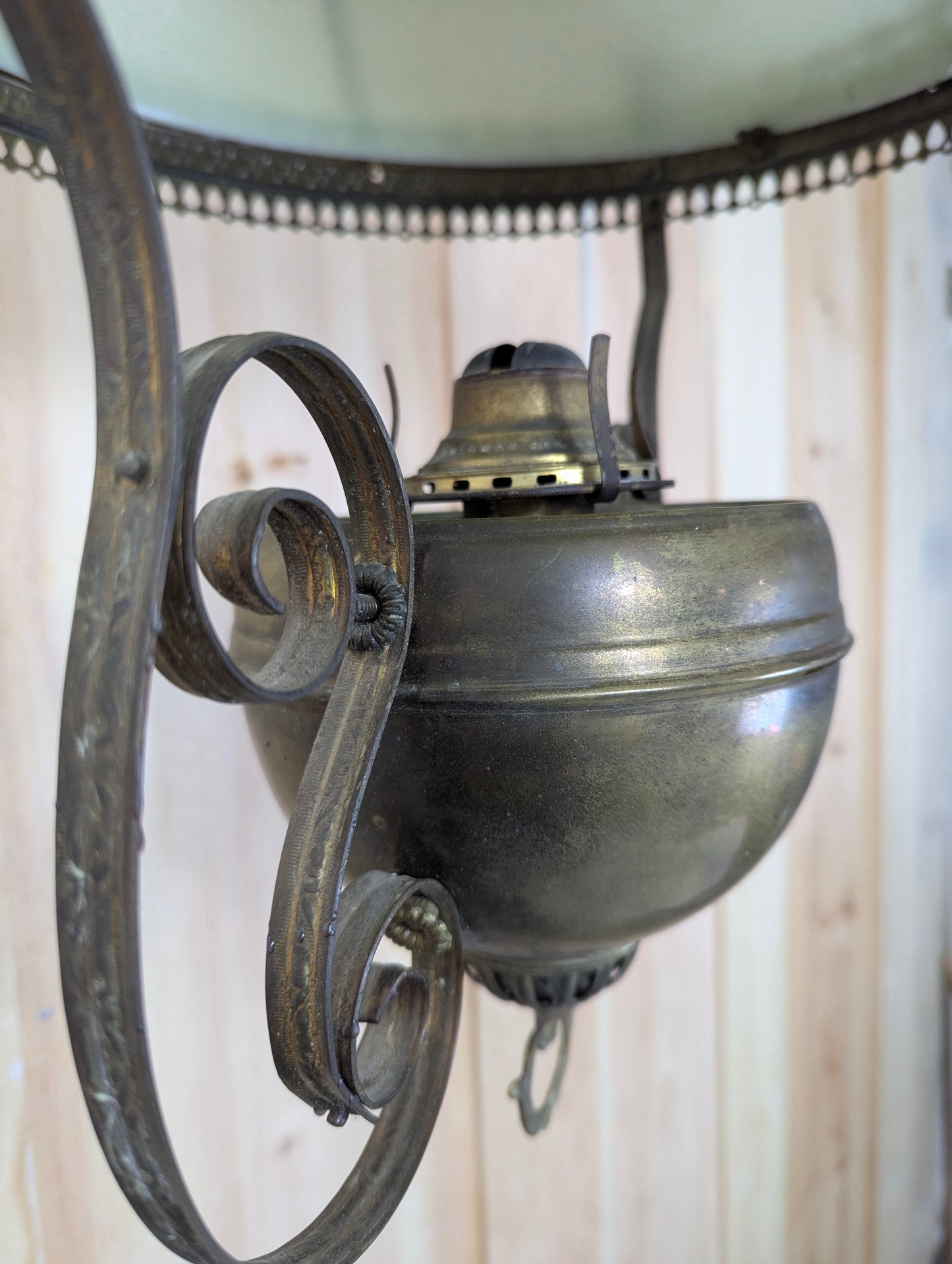 Antique Opaline Glass Hanging Oil Lamp - view 6