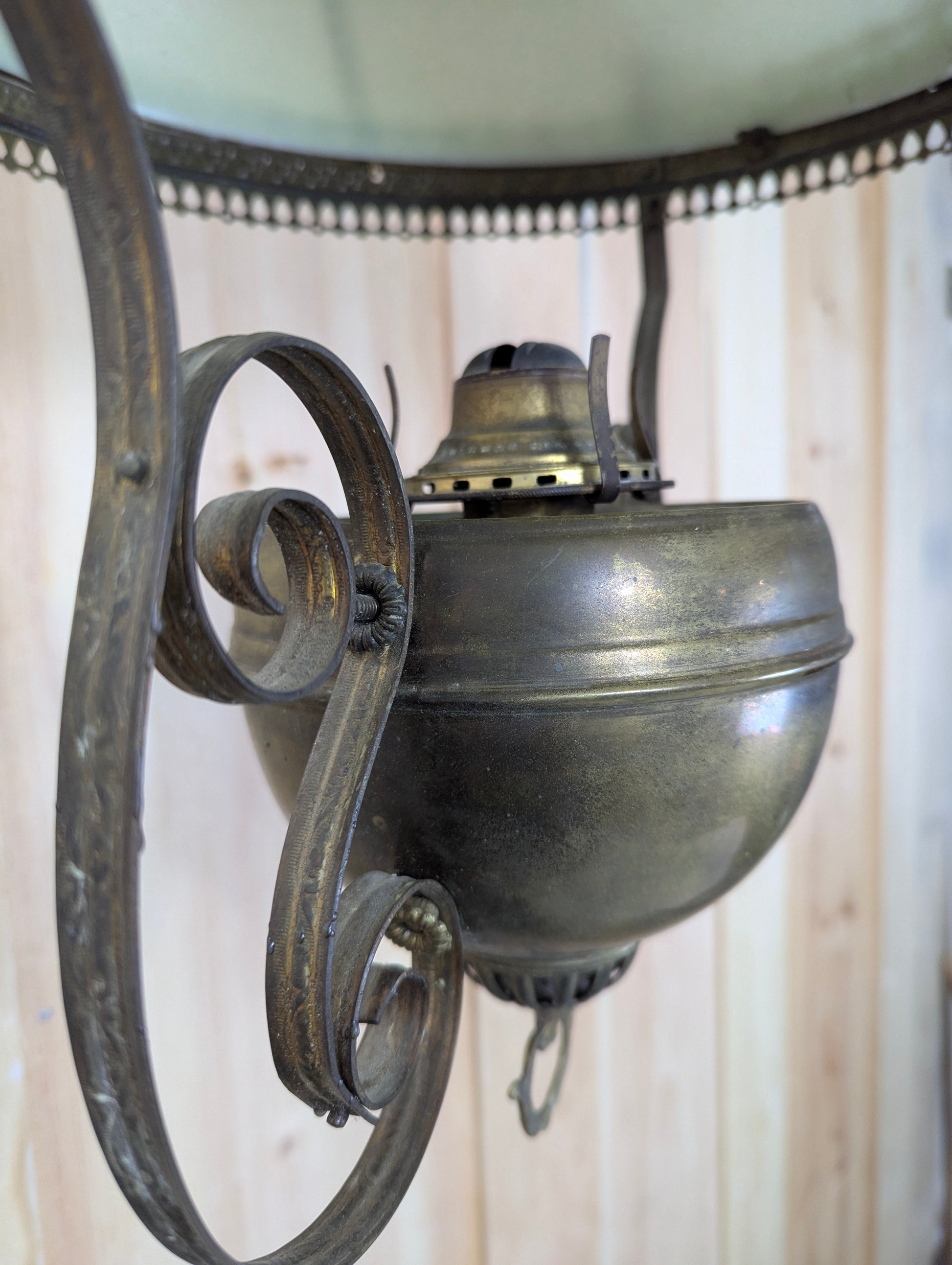 Antique Opaline Glass Hanging Oil Lamp - view 6