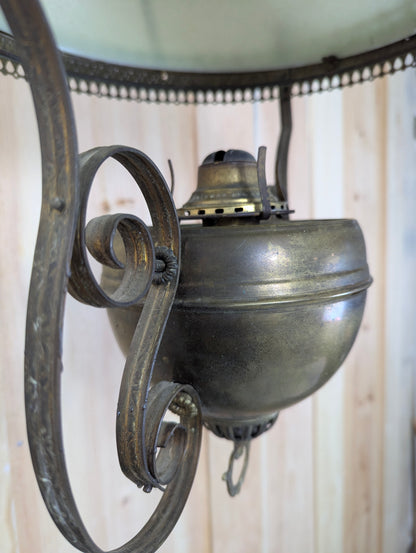 Antique Opaline Glass Hanging Oil Lamp - view 6