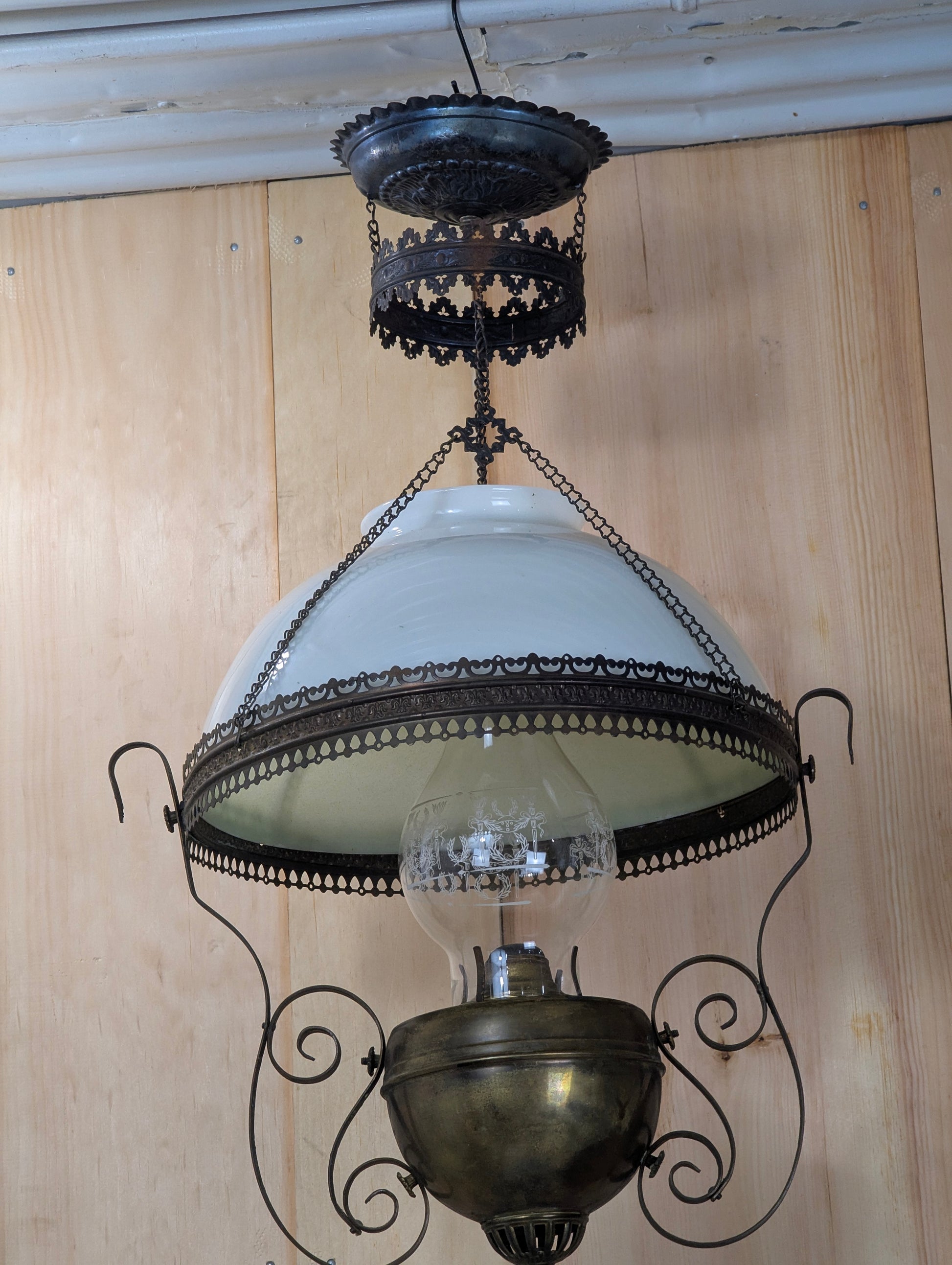 Antique Opaline Glass Hanging Oil Lamp - view 7
