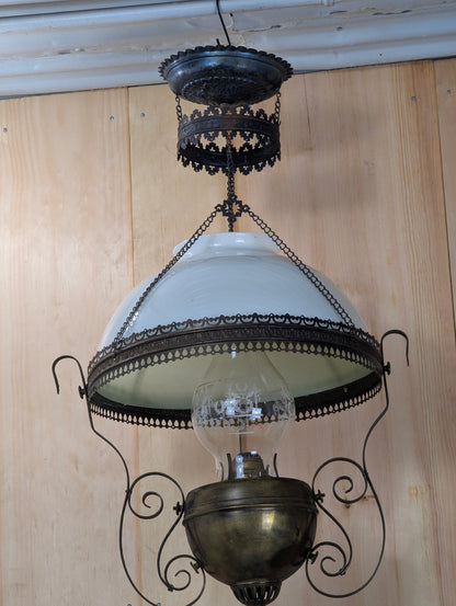 Antique Opaline Glass Hanging Oil Lamp - view 7