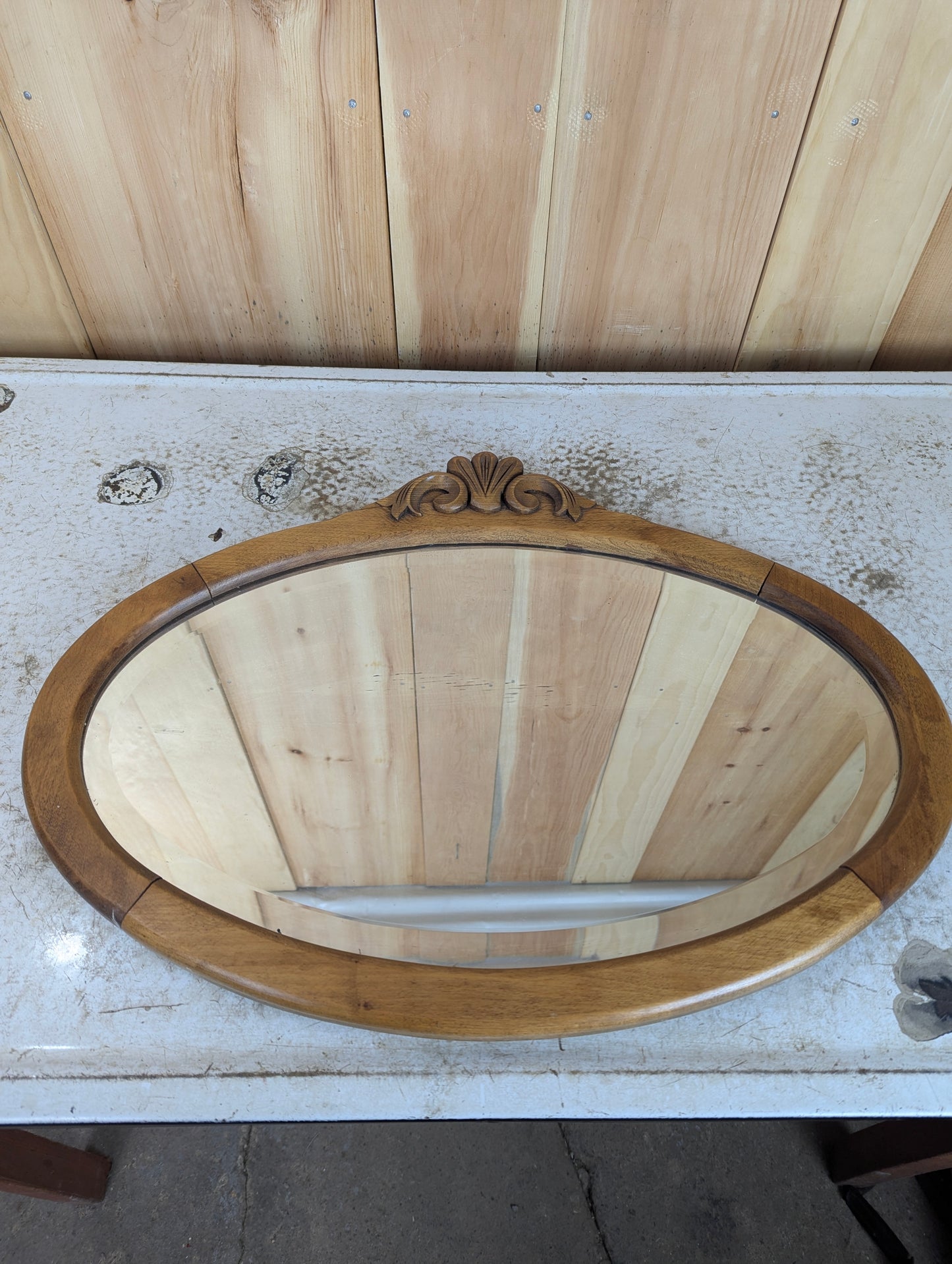 Antique Oval Framed Bevelled Mirror