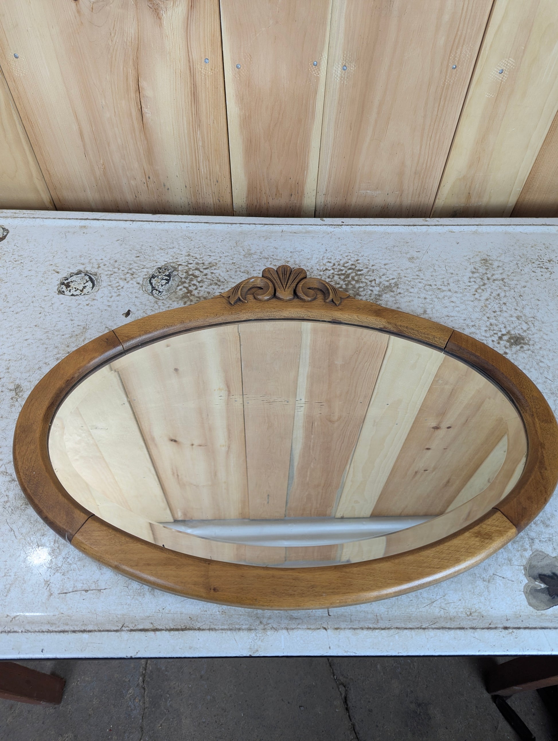 Antique Oval Framed Bevelled Mirror