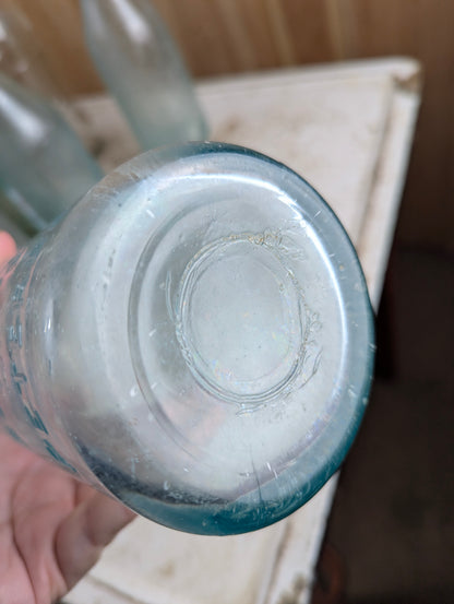 Antique P.J. Grady Soda Water Peterboro Embossed Aqua Glass Quart Bottle - view 3
