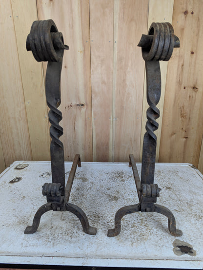Antique Pair of Wrought Iron Andirons