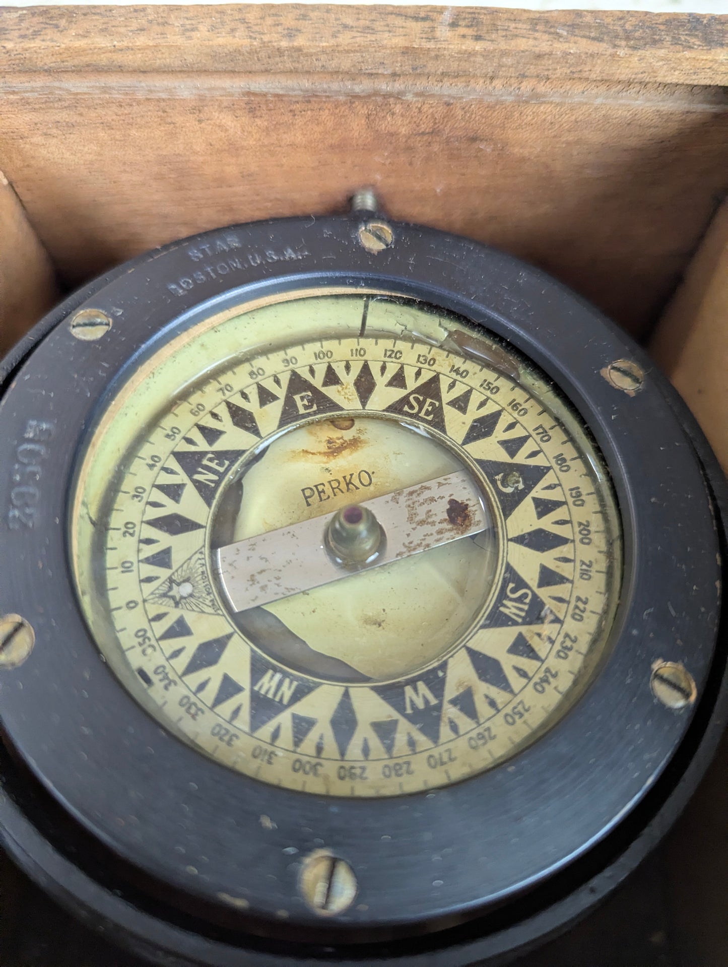 Antique Perko Binnacle Copmpass in Wooden Box - view 2