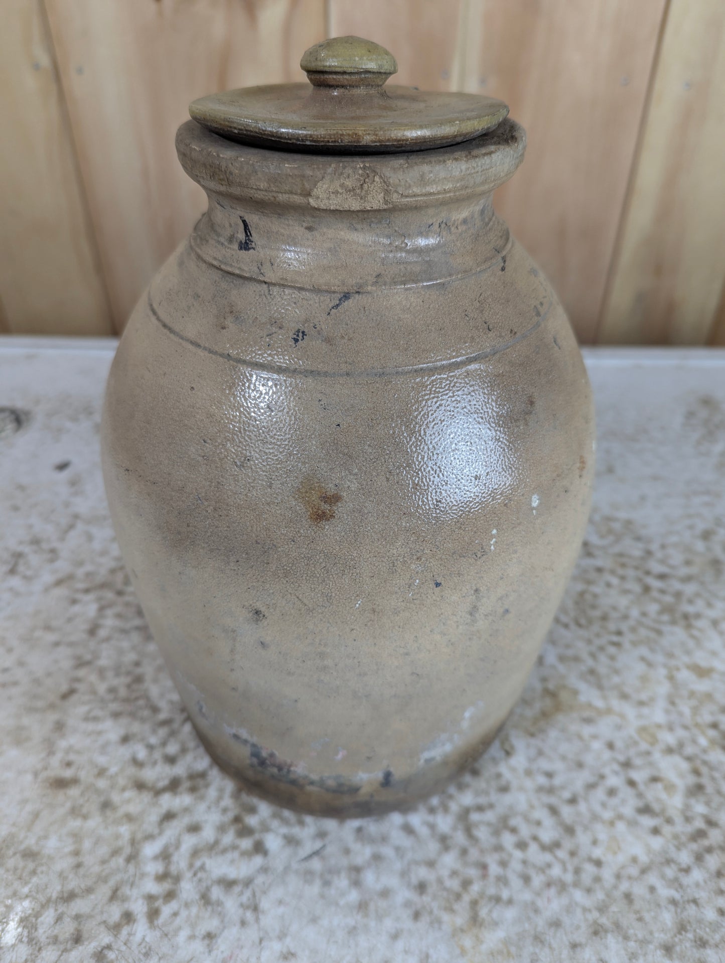 Antique Stoneware Crock With Lid
