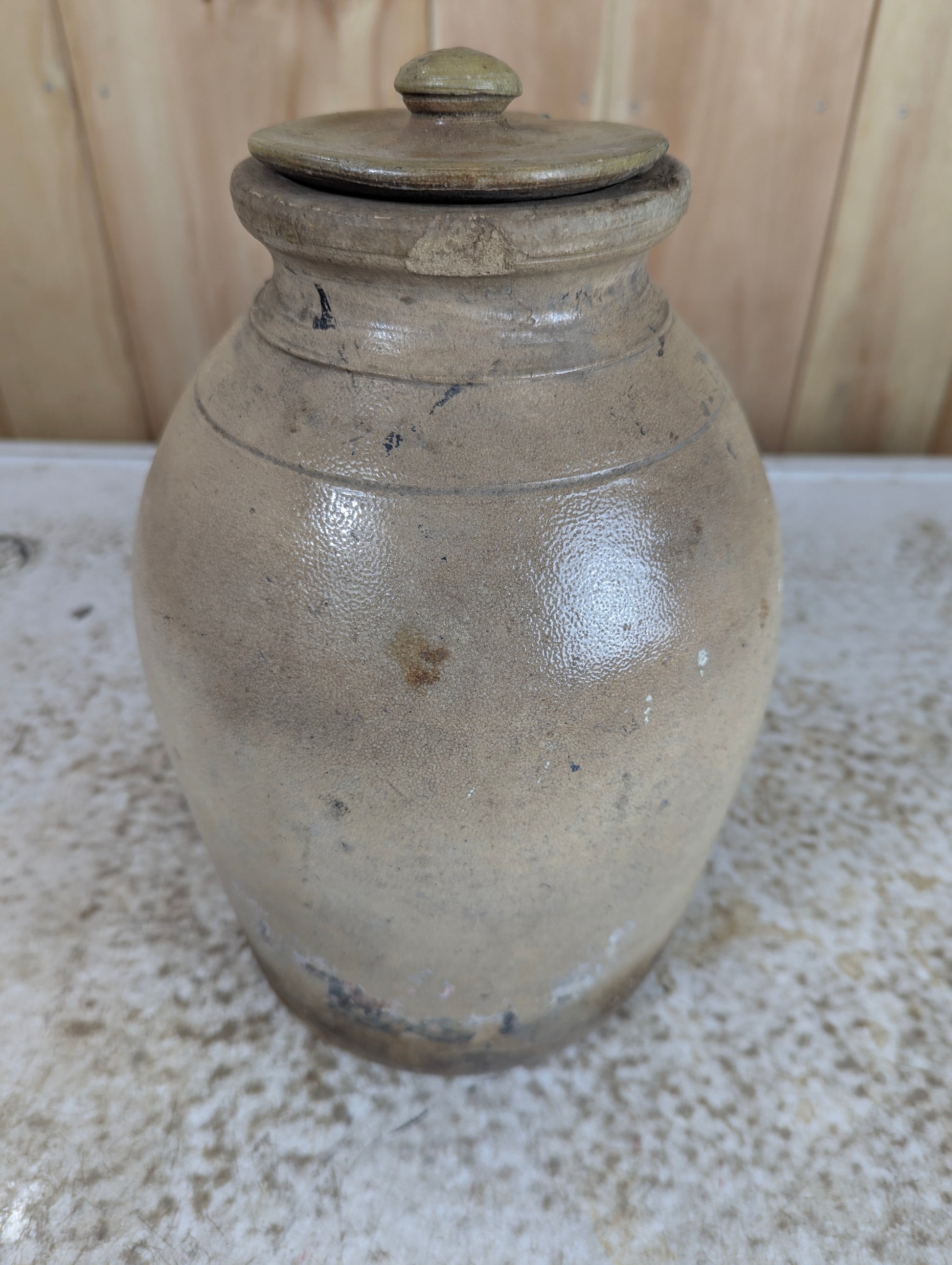 Antique Stoneware Crock With Lid