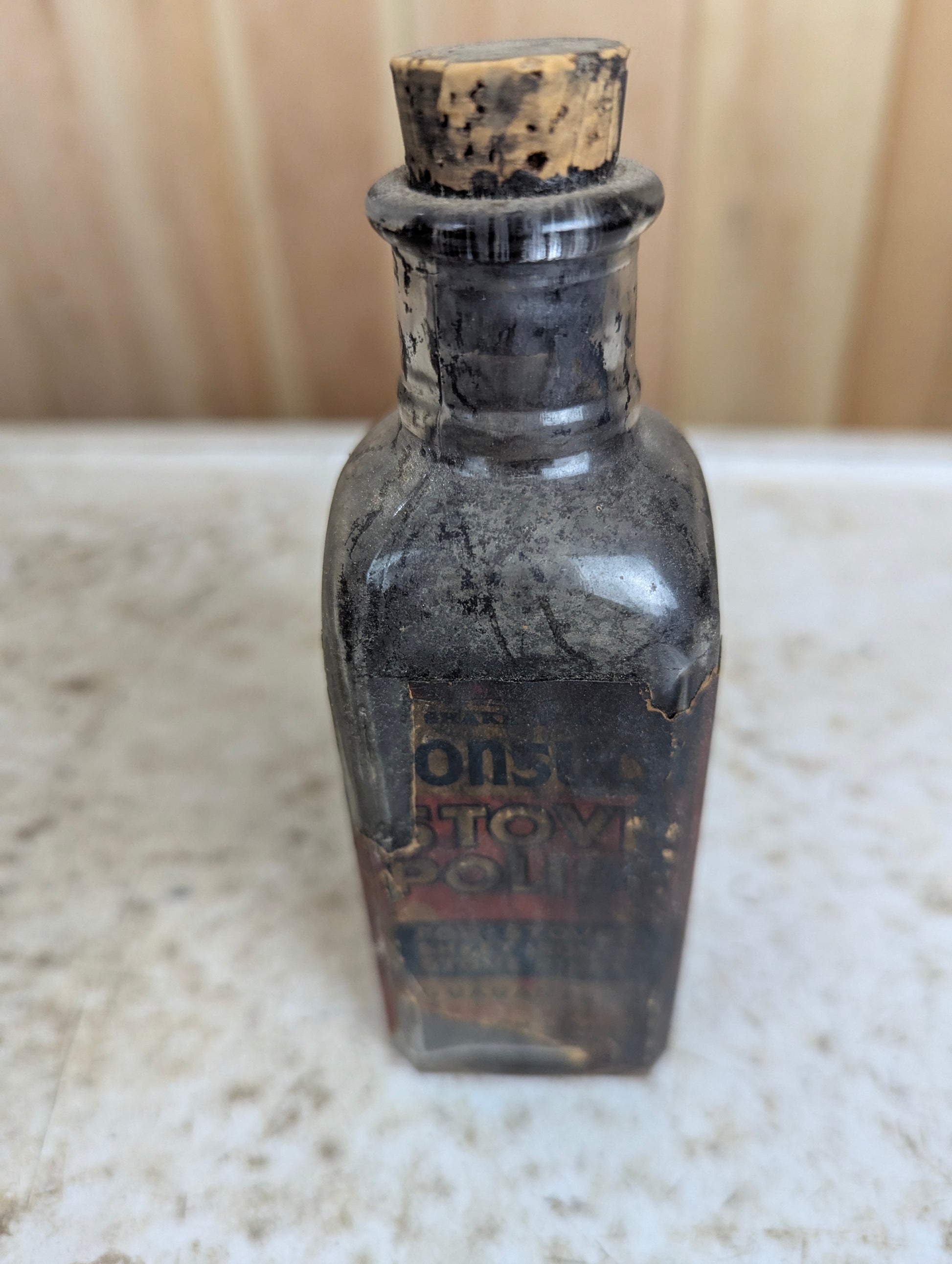 Antique Stove Polish Glass Bottle with Cork - view 2