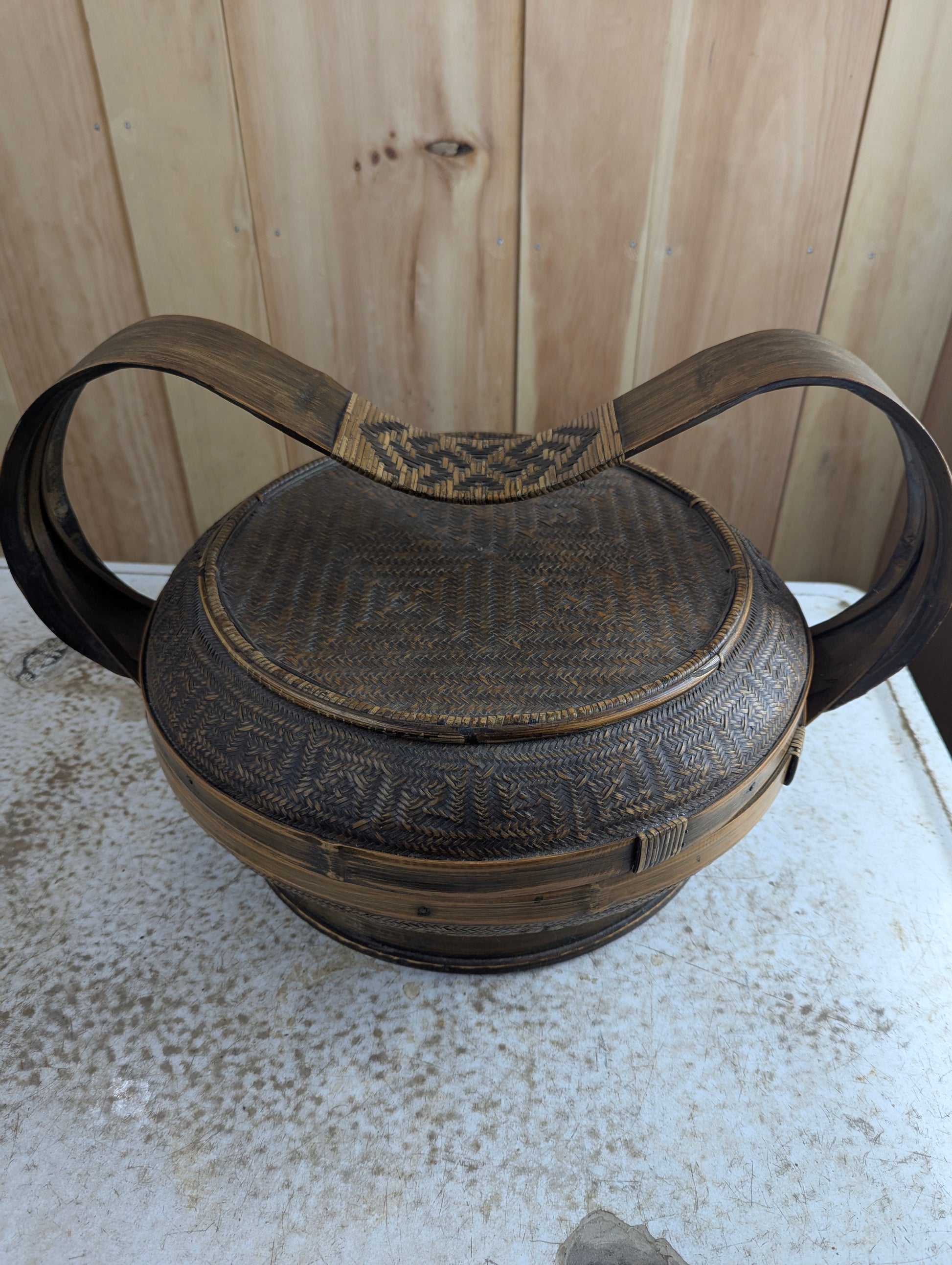 Antique Style Chinese Bamboo Woven Basket