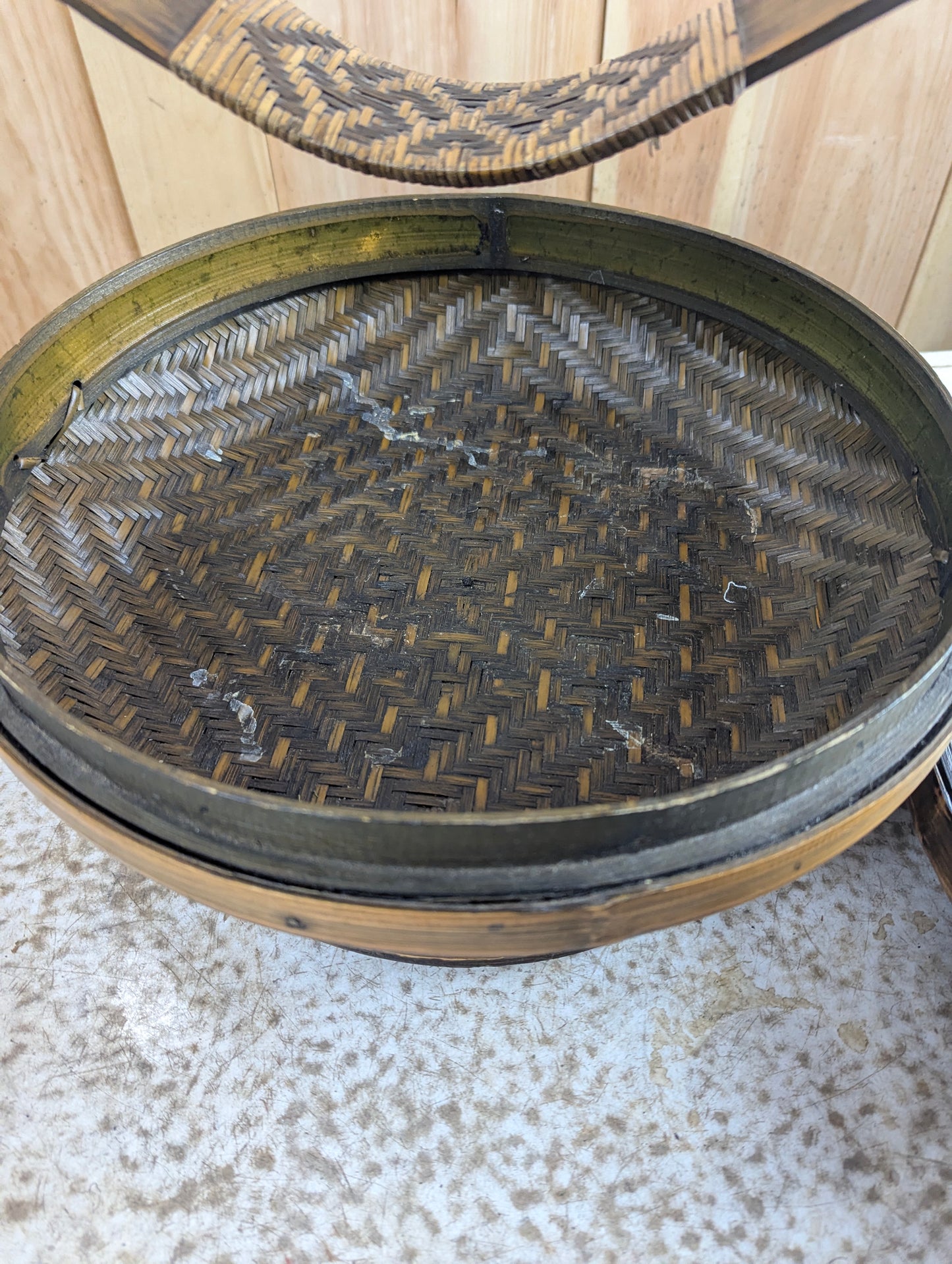 Antique Style Chinese Bamboo Woven Basket - view 5