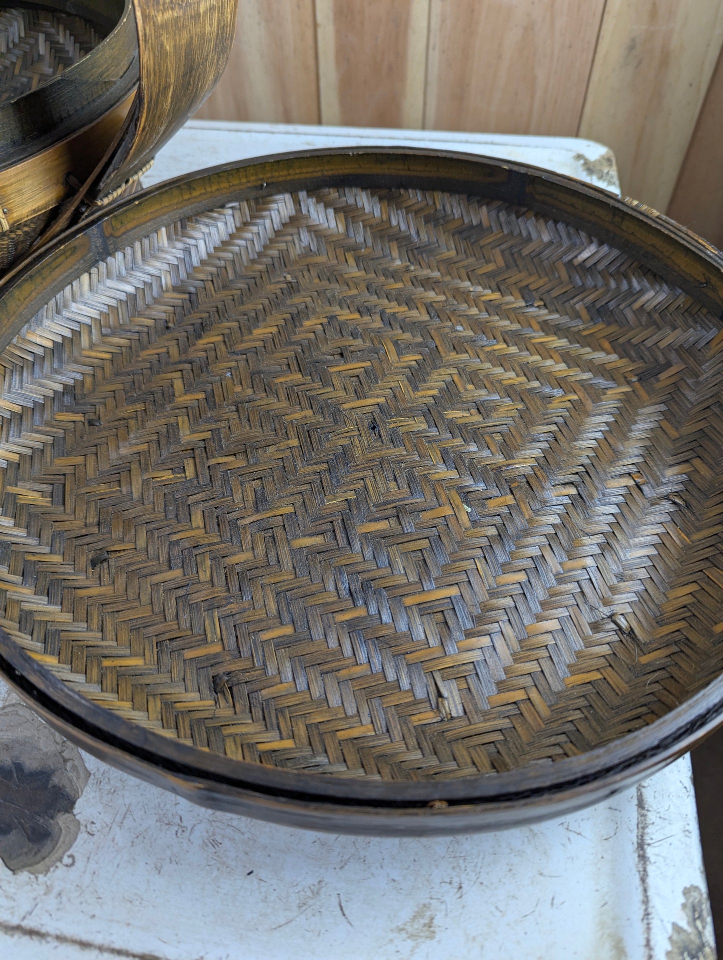 Antique Style Chinese Bamboo Woven Basket - view 6