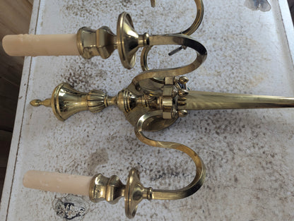 Antique Three-Arm Brass Wall Sconce - view 2