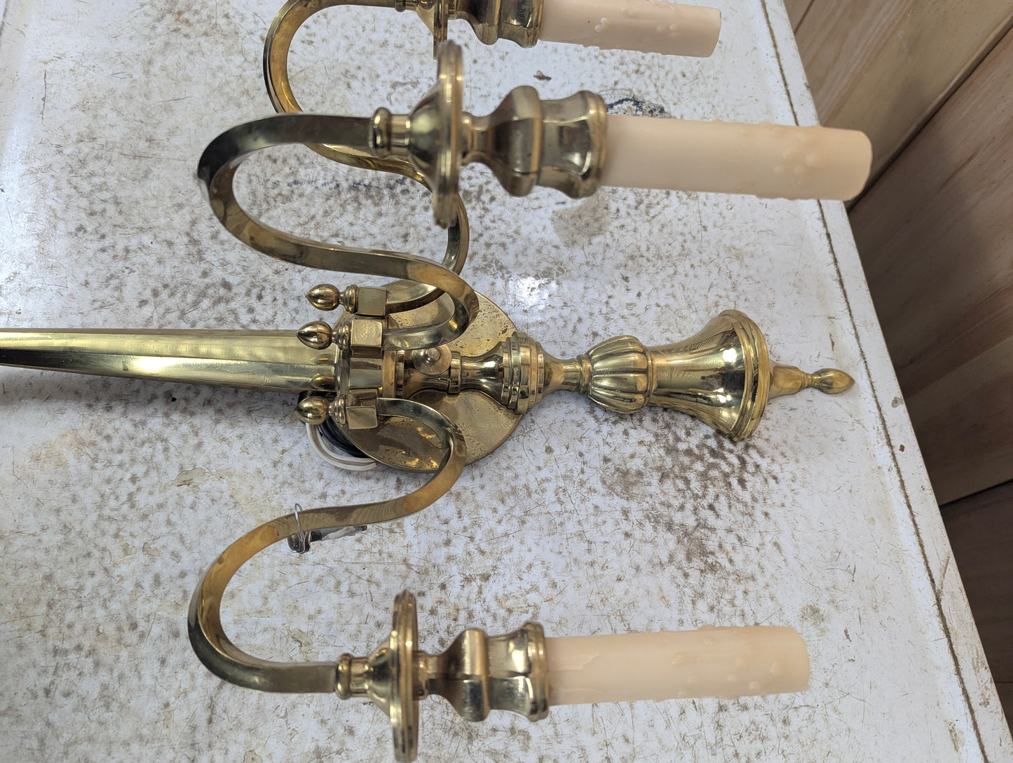 Antique Three-Arm Brass Wall Sconce - view 3