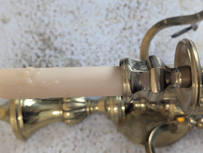 Antique Three-Arm Brass Wall Sconce - view 5