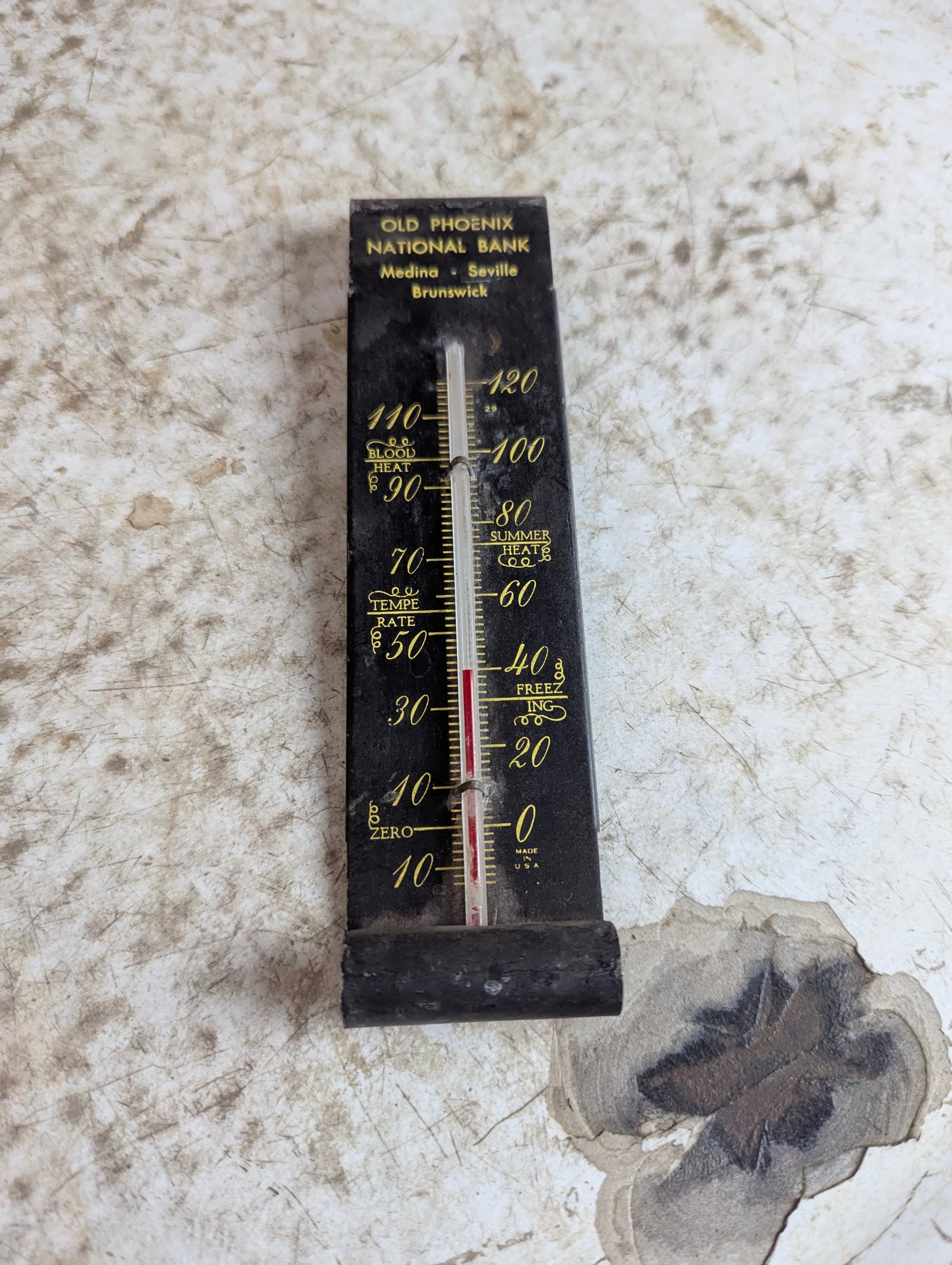 Antique Tin Wall Mounted Old Phoenix National Bank Thermometer