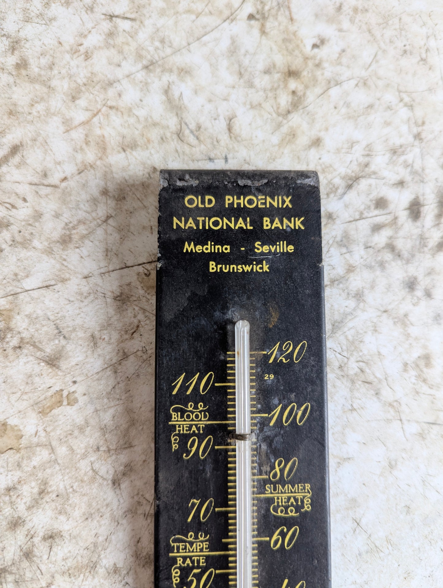 Antique Tin Wall Mounted Old Phoenix National Bank Thermometer - view 2