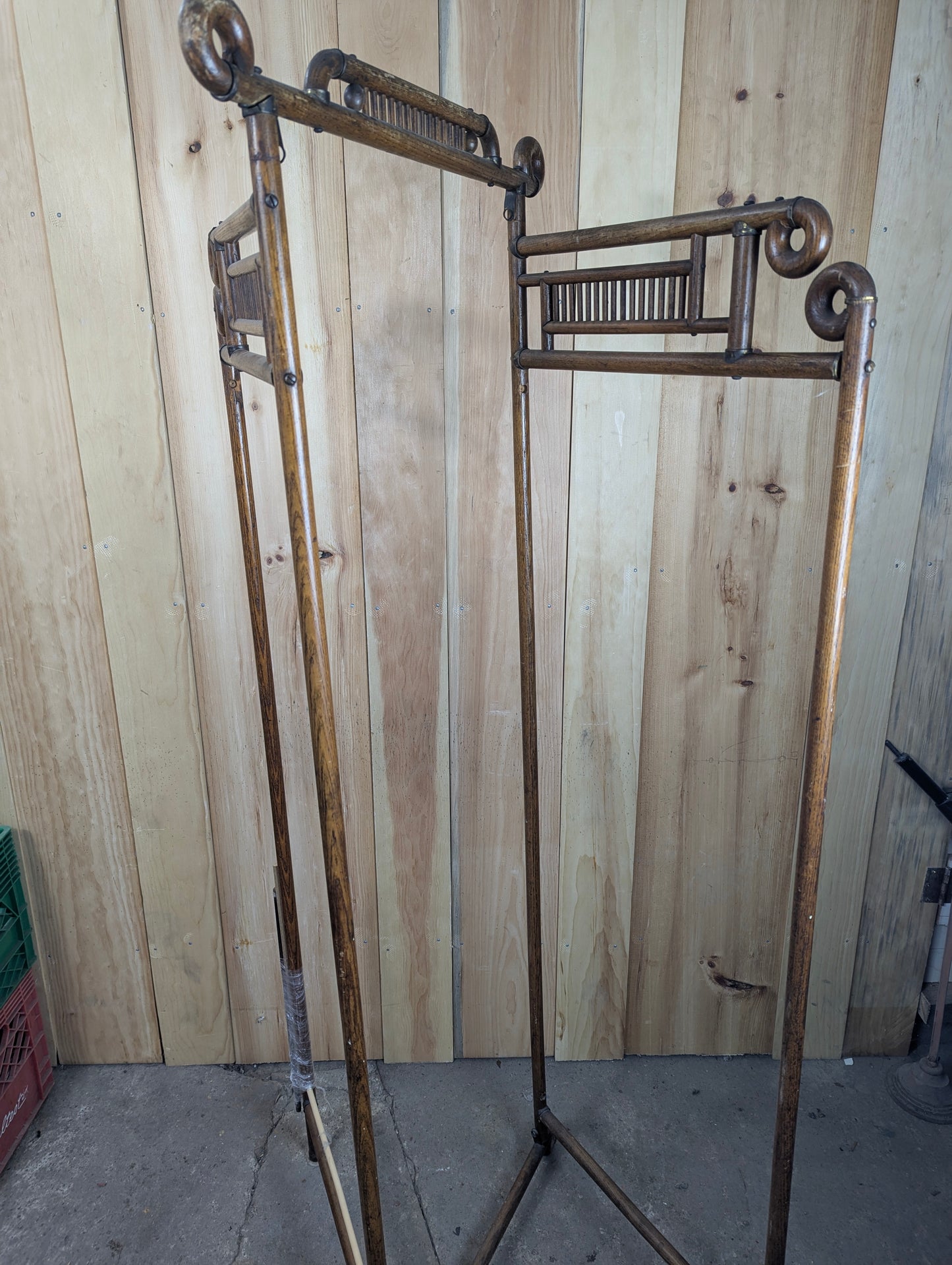 Antique Victorian Oak Stick and Ball 3 Section Room Divider Dressing Screen