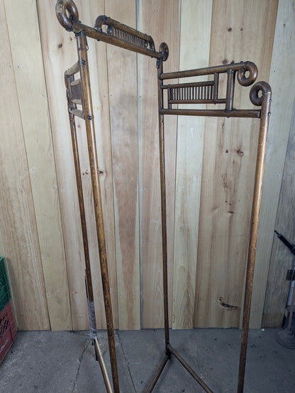 Antique Victorian Oak Stick and Ball 3 Section Room Divider Dressing Screen