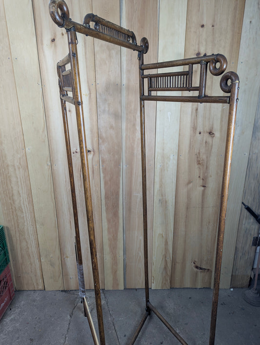 Antique Victorian Oak Stick and Ball 3 Section Room Divider Dressing Screen