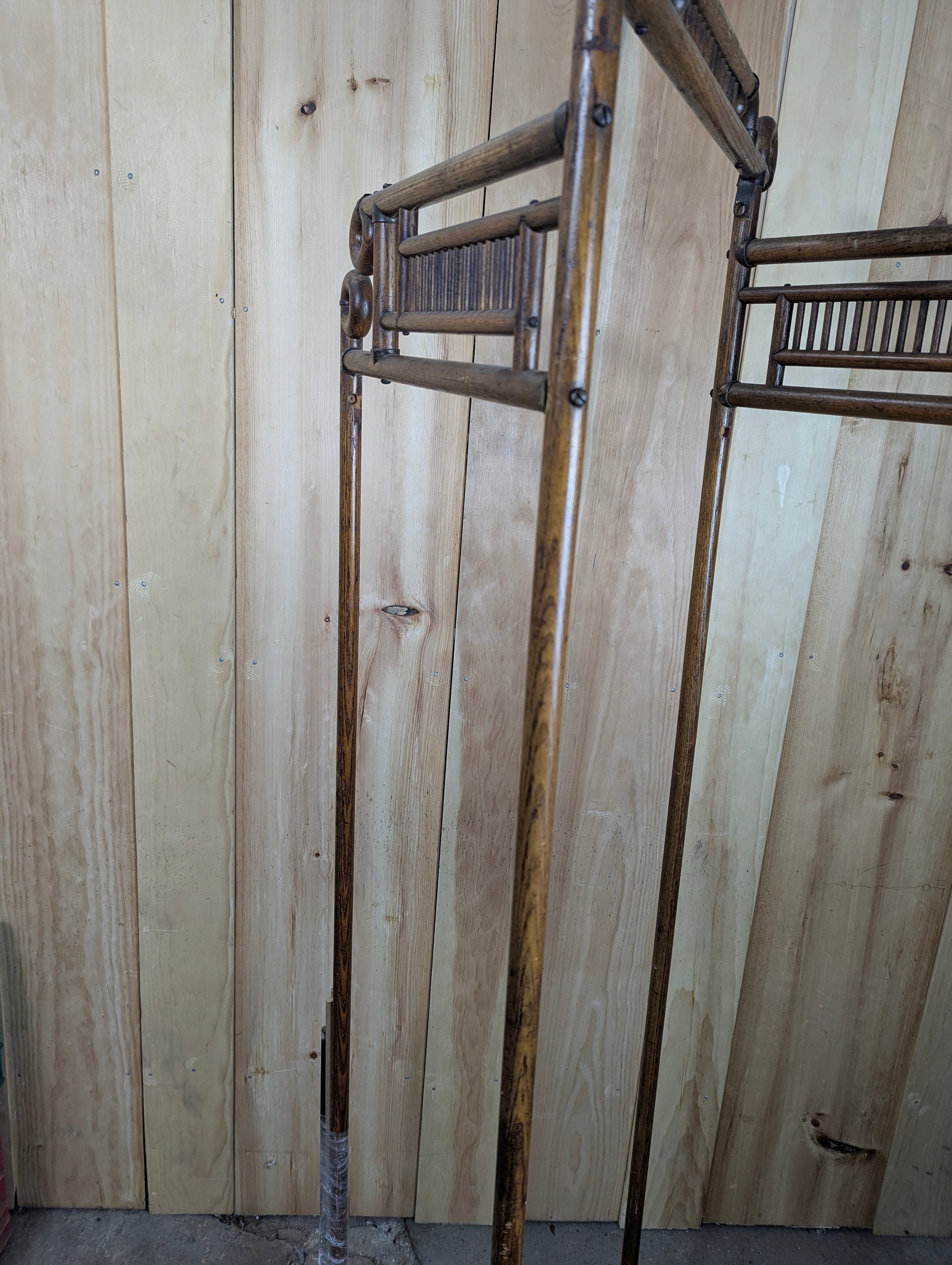 Antique Victorian Oak Stick and Ball 3 Section Room Divider Dressing Screen - view 2