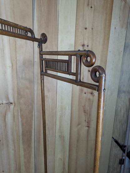 Antique Victorian Oak Stick and Ball 3 Section Room Divider Dressing Screen - view 3