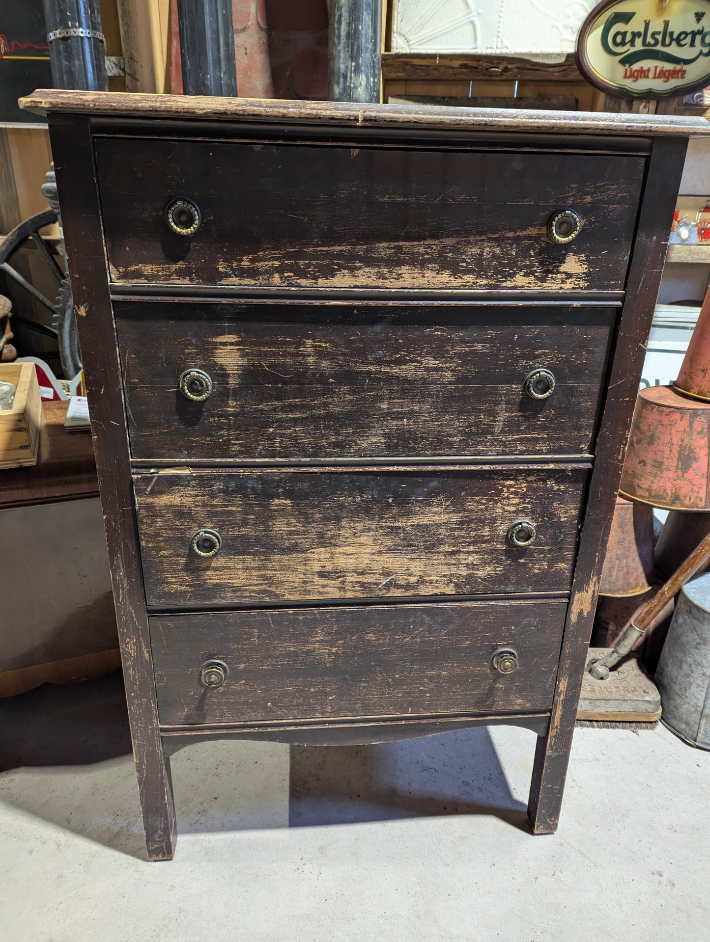 Antique Walnut 4-Drawer Highboy Dresser