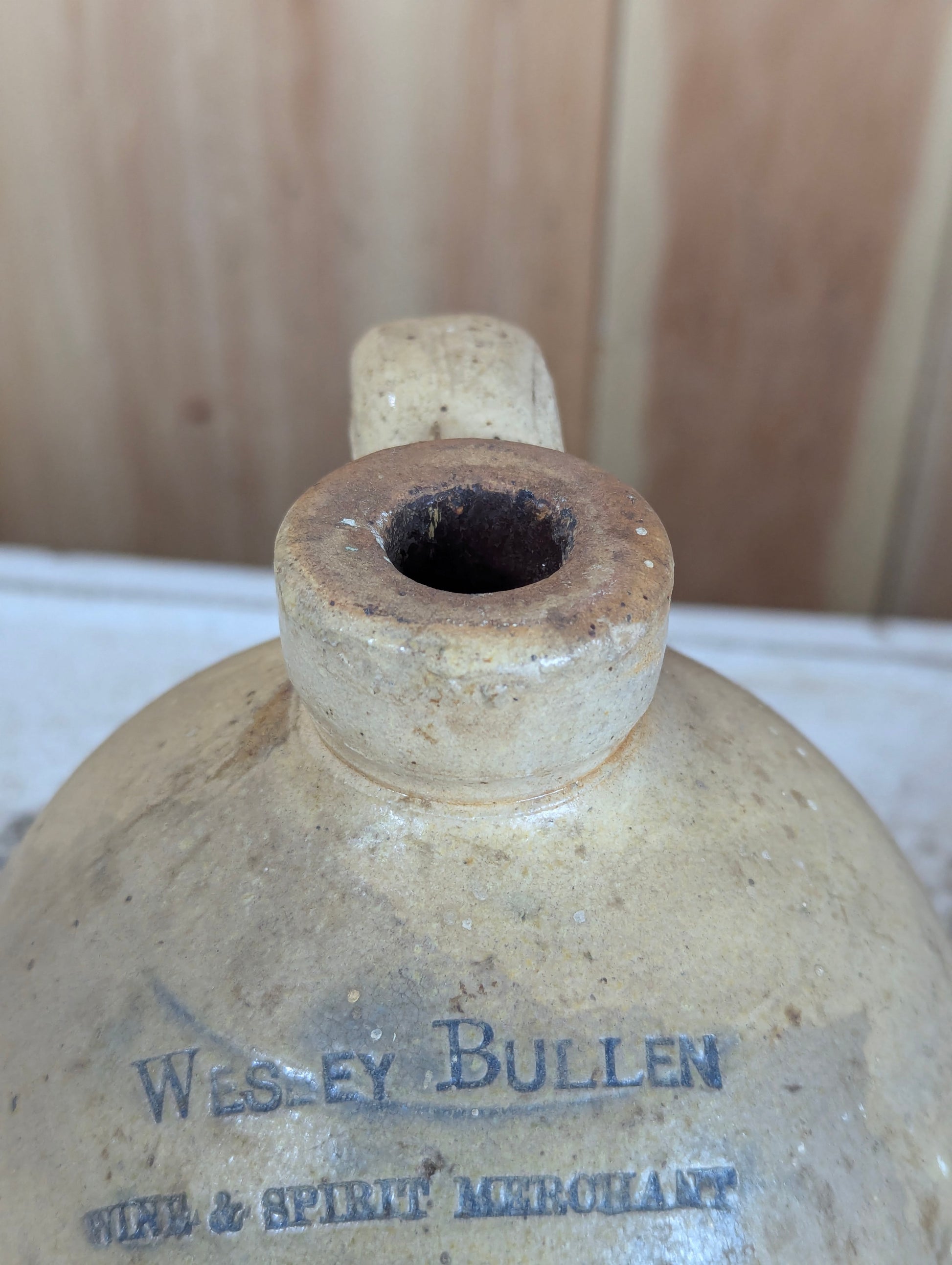Antique Wesley Bullen Belleville Stoneware Whiskey Jug - view 3