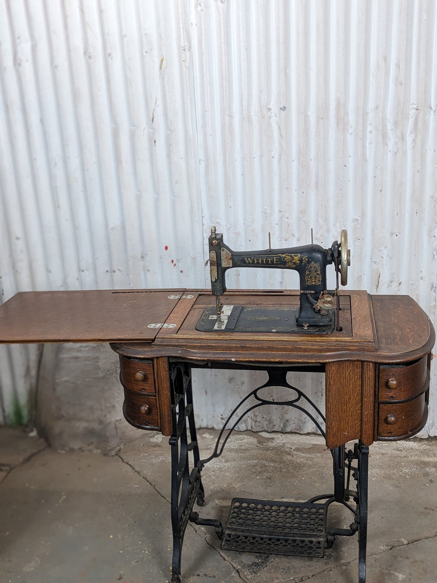 Antique White Sewing Machine - view 2