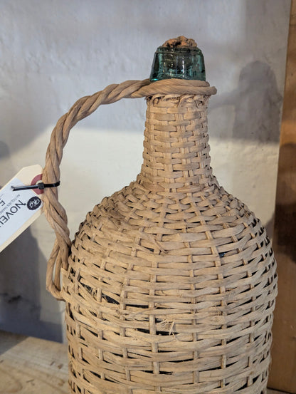 Antique Wicker Wrapped Aqua Glass Carboy - view 5