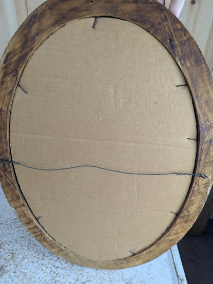 Antique Wood 17" x 23" Oval Bubble Glass Picture Frame - view 5