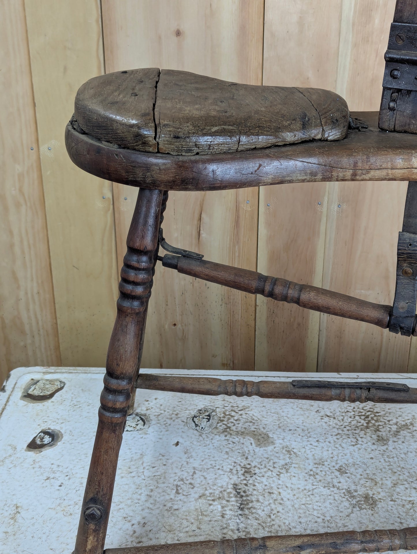 Antique Wooden Saddle Bench - view 4