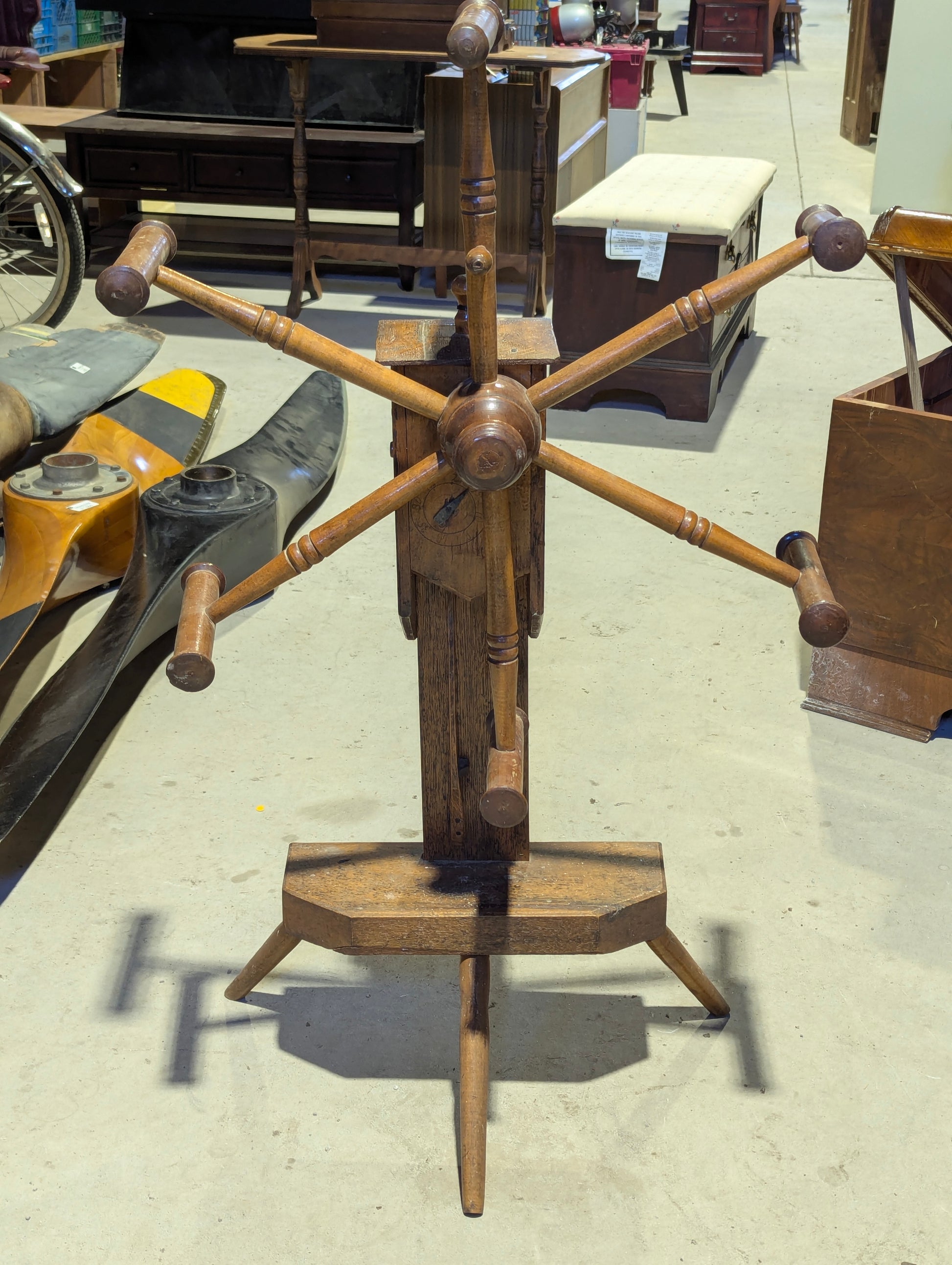 Antique Wooden Yarn Winder Clock Reel Weasel